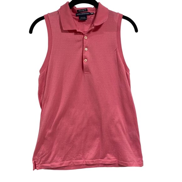 Ralph Lauren Golf Pink White Polka Dot Sleeveless Tailored Golf Fit Polo Shirt M - Picture 1 of 6